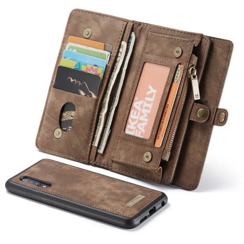 CaseMe 008 Detachable Multifunctional Retro Frosted Horizontal Flip Leather Case Galaxy A50, with Card Slot & Holder & Zipper Wallet & Photo Frame - Brown